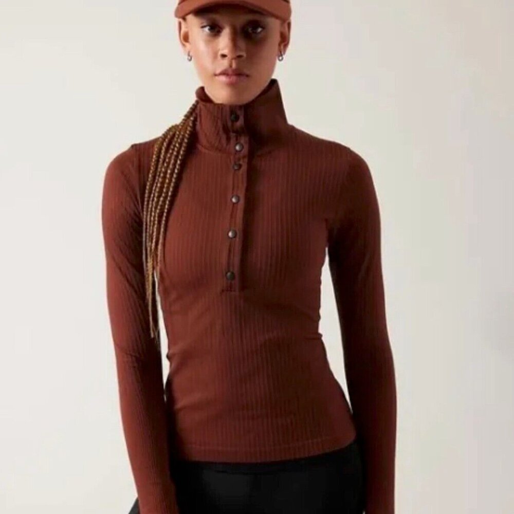 Athleta Brown Seamless Henley Top Size M